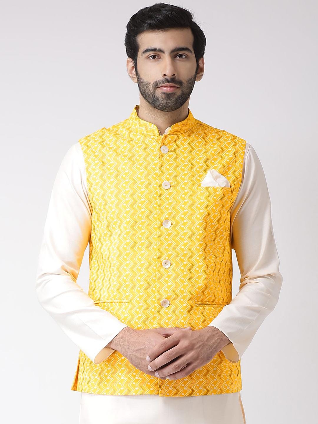 

Anouk Printed Nehru Jacket, Yellow