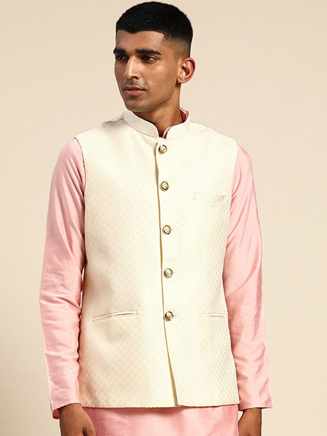 

Anouk Woven Design Nehru Jackets, Cream