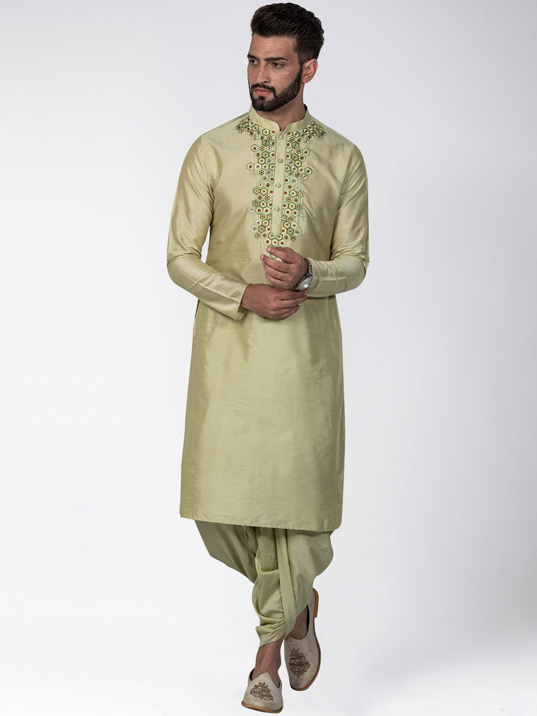 

Anouk Men Yoke Design Thread Work Kurta, Green