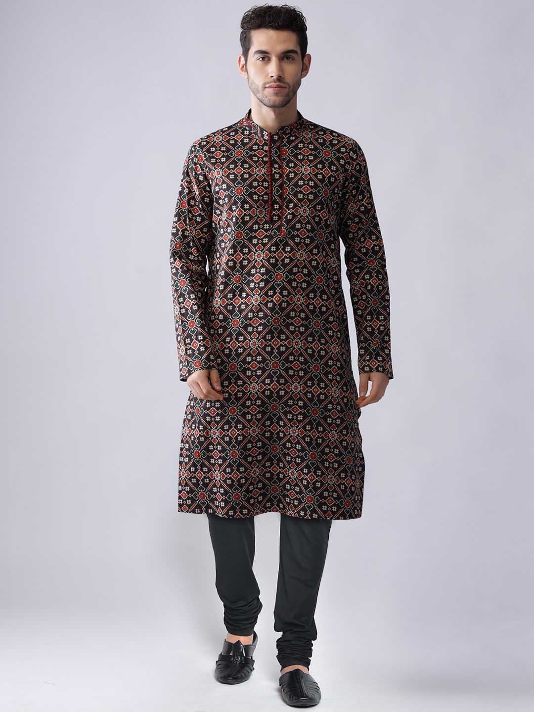 

Anouk Men Printed Thread Work Kurta, Black