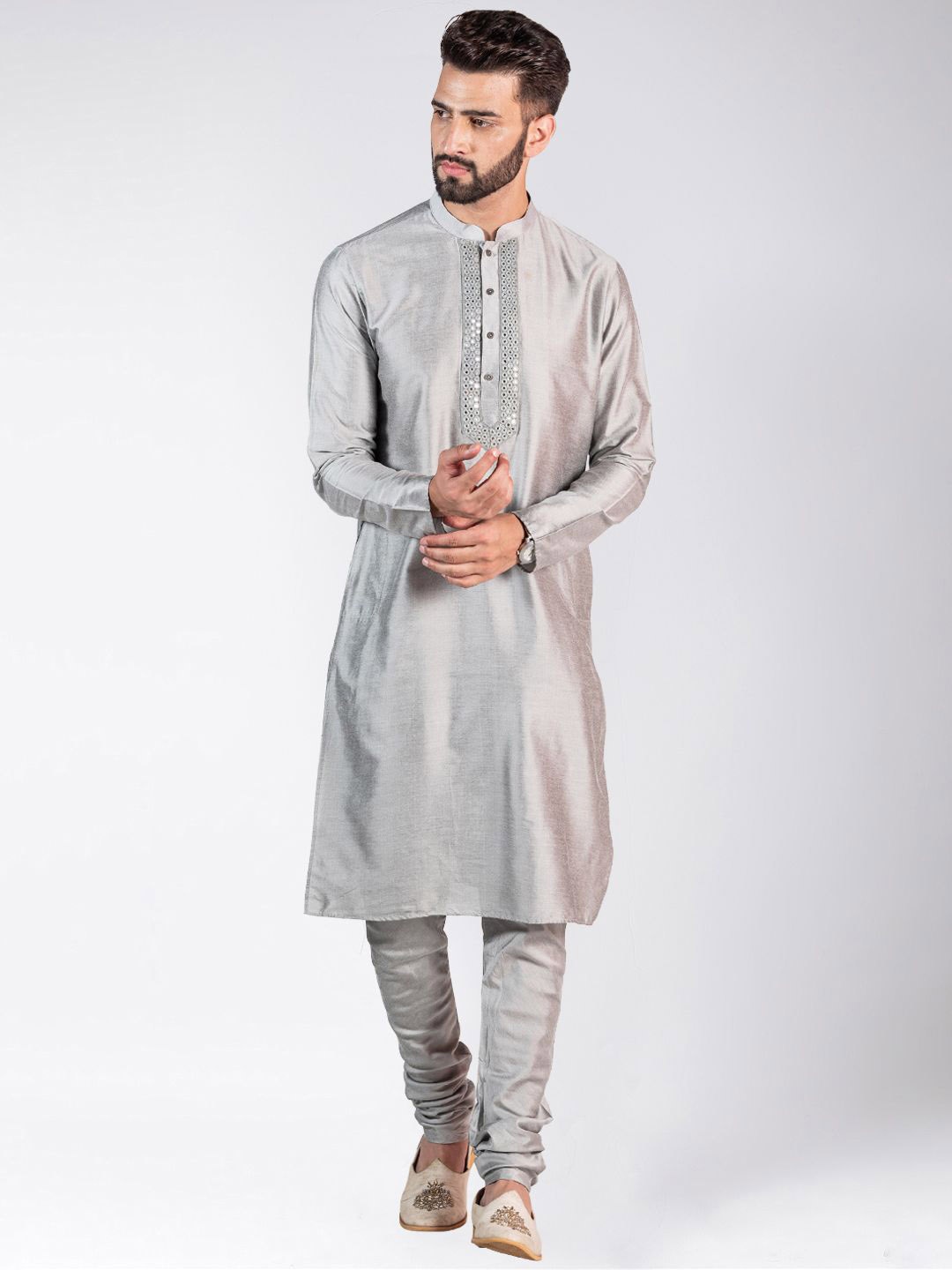 

Anouk Men Thread Work Kurta, Grey