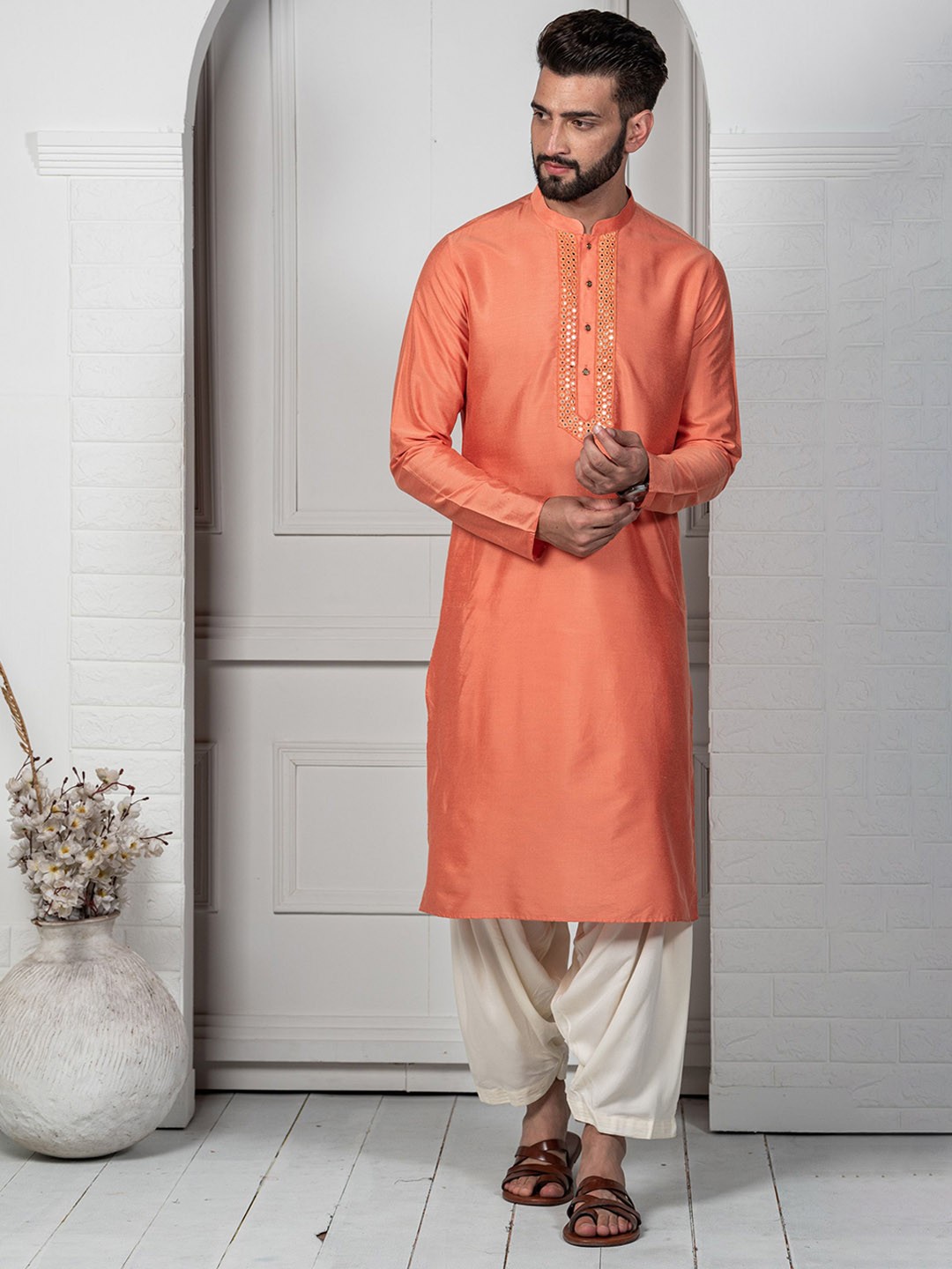 

Anouk Men Thread Work Kurta, Orange
