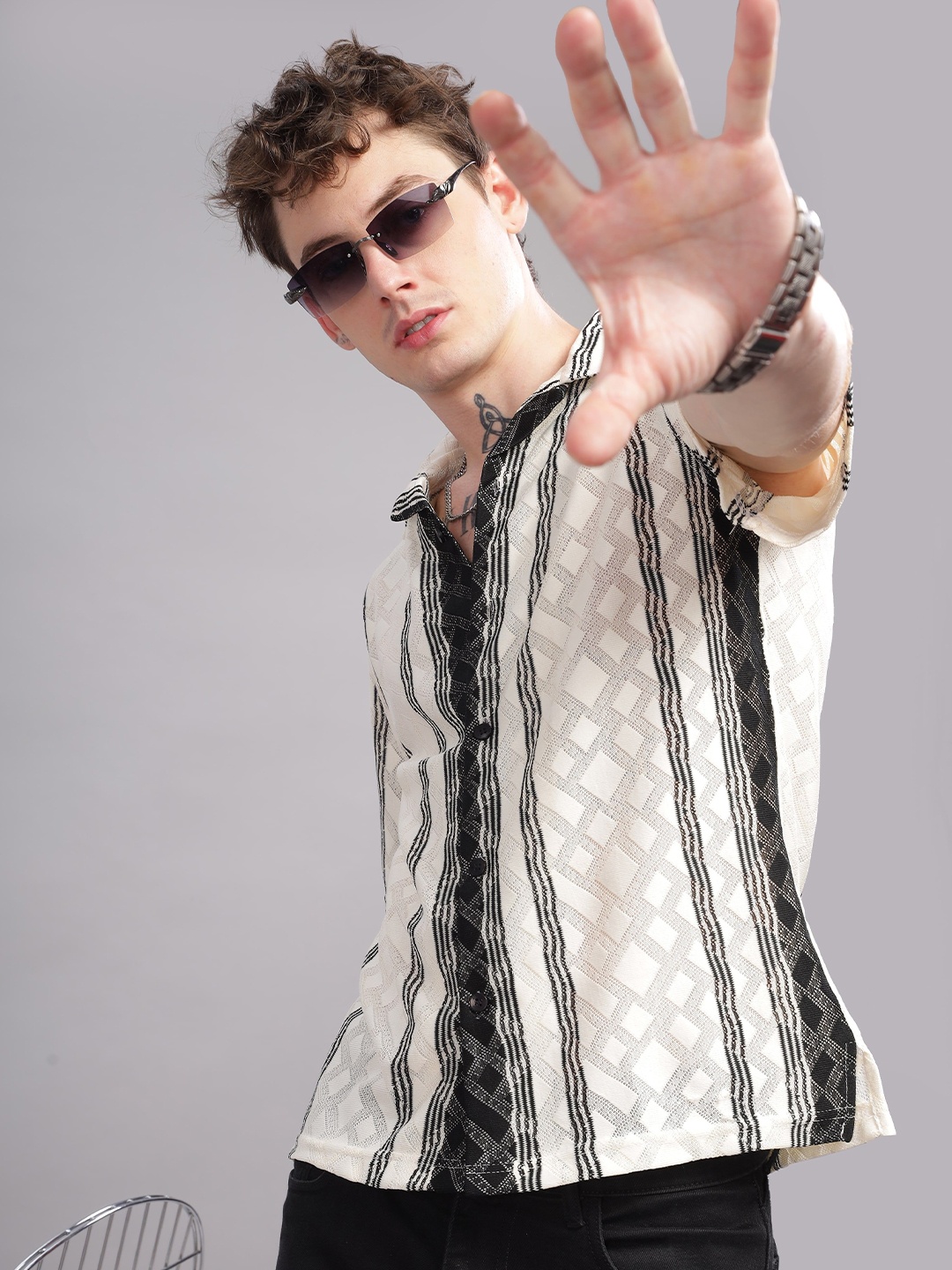 

OG For Real Men Relaxed Opaque Printed Casual Shirt, Black