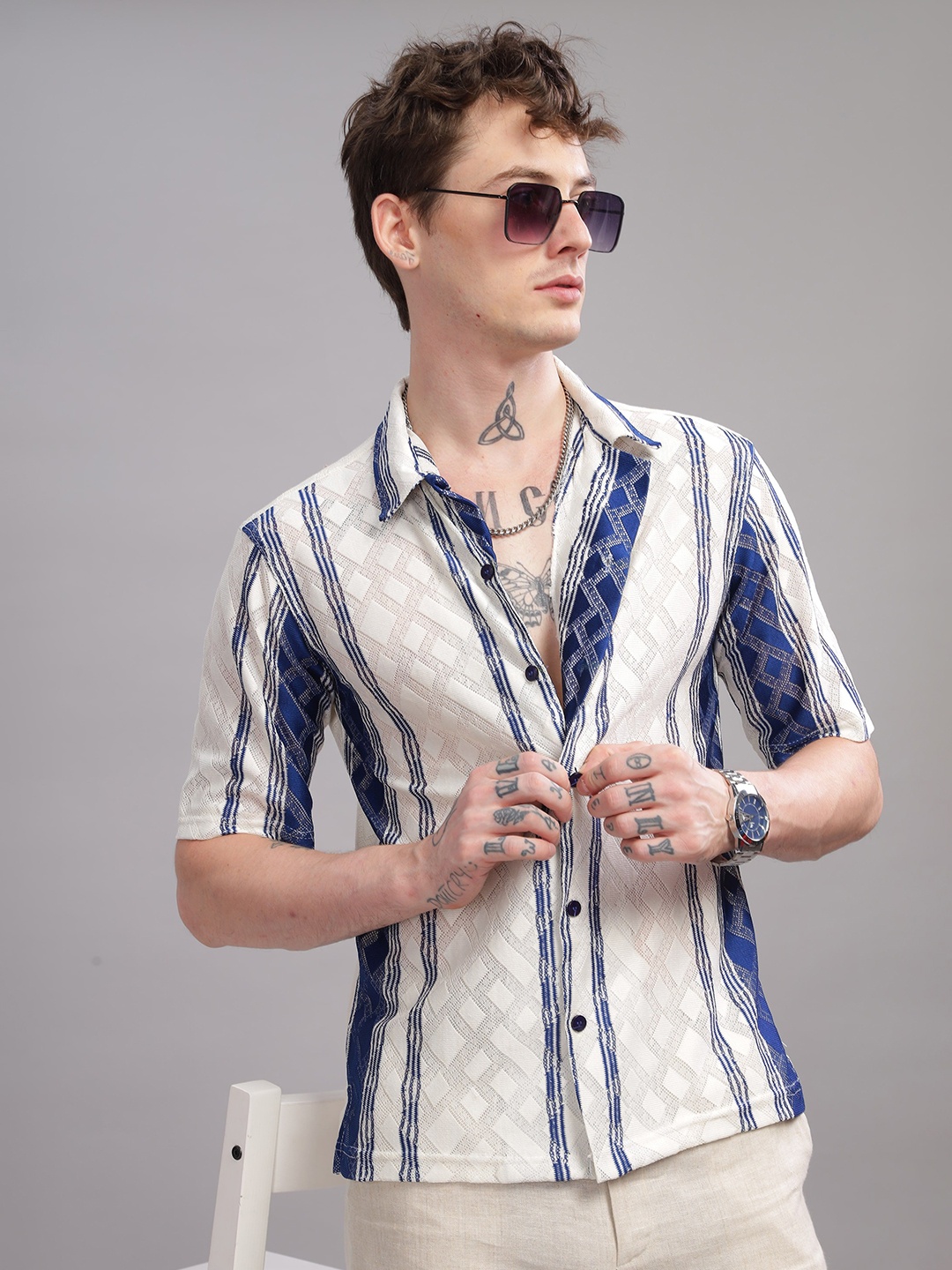 

OG For Real Men Relaxed Opaque Checked Casual Shirt, Blue