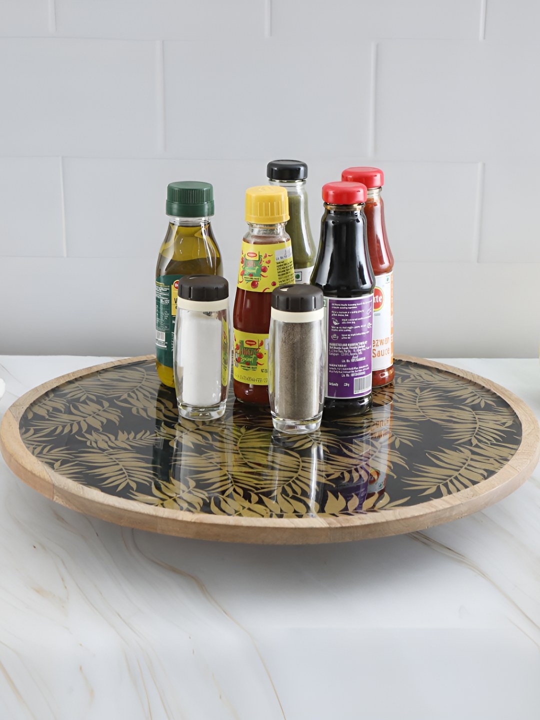 

THE HOME CO. Black & Brown Printed Wooden Food Platter