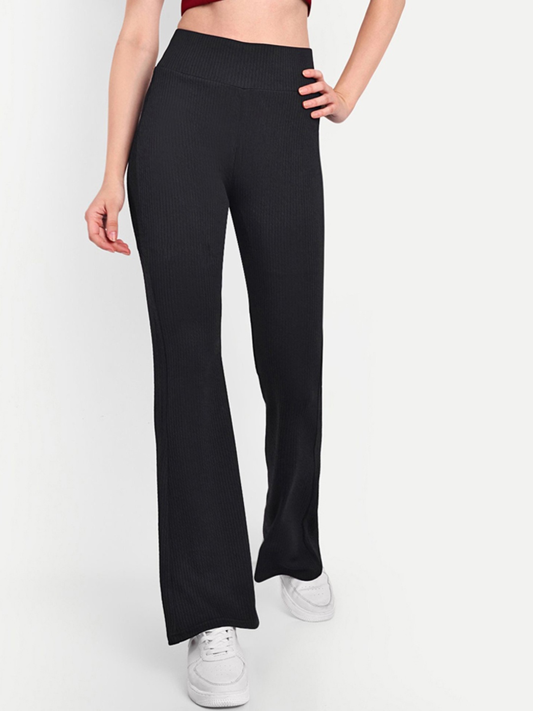 

Next One Women Smart Flared High-Rise Easy Wash Trousers, Black