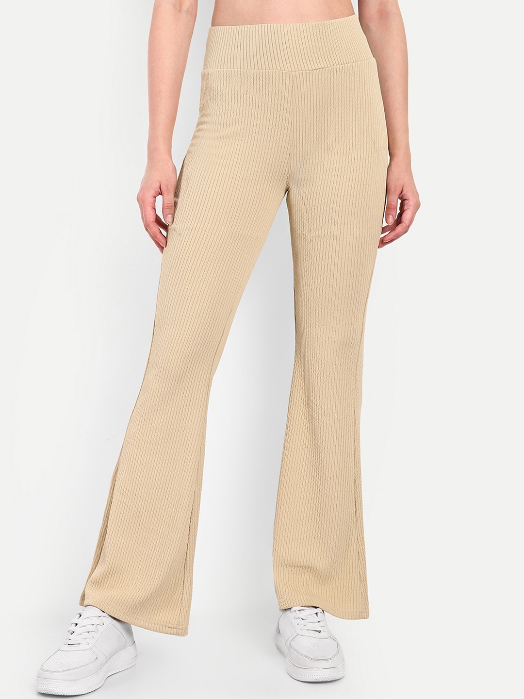 

Next One Women Smart Flared High-Rise Easy Wash Trousers, Beige