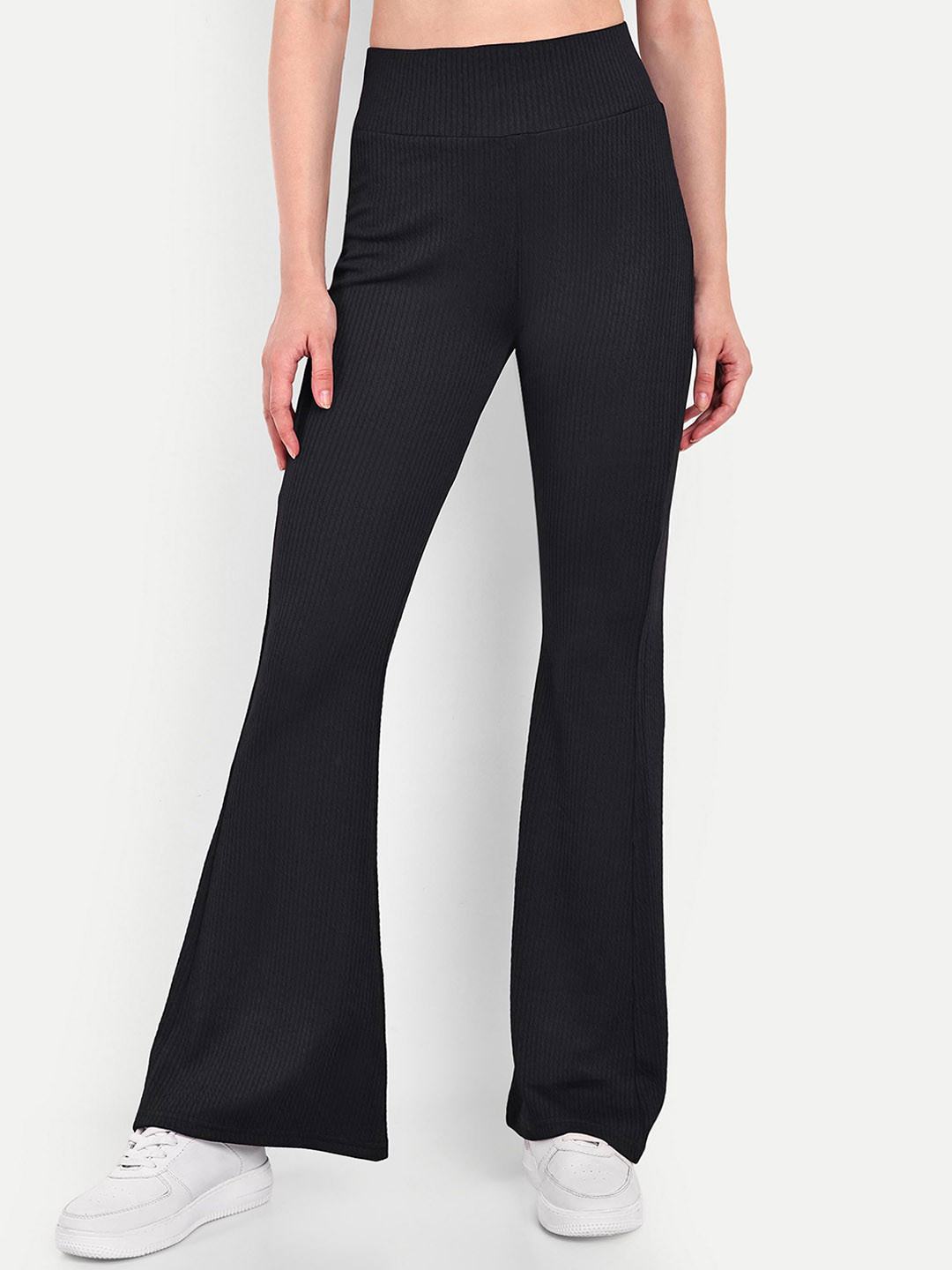 

Next One Women Smart Flared High-Rise Easy Wash Trousers, Black