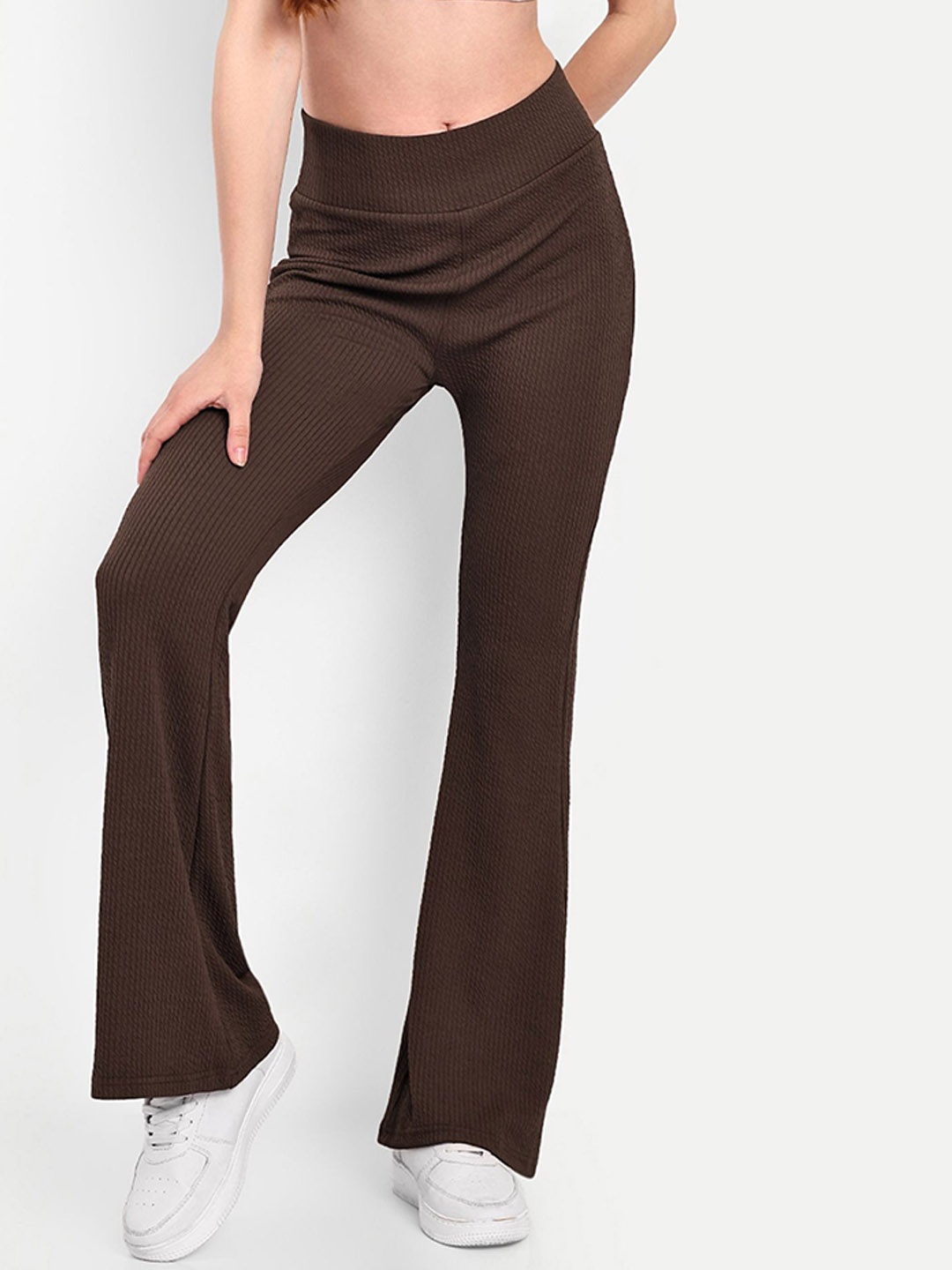 

Next One Women Smart Flared High-Rise Easy Wash Trousers, Brown