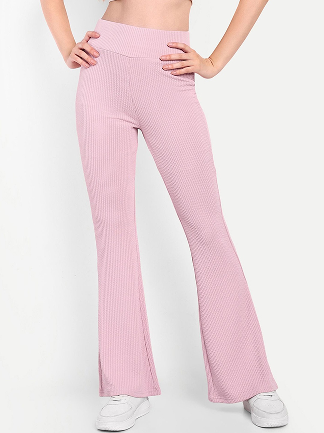 

Next One Women Smart Flared High-Rise Easy Wash Trousers, Pink