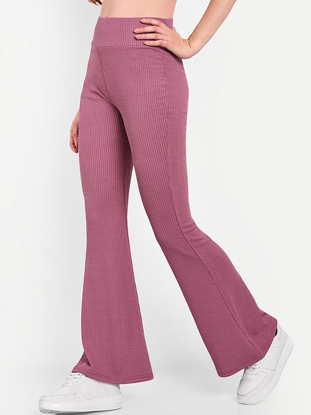 

Next One Women Smart Flared High-Rise Easy Wash Trousers, Pink