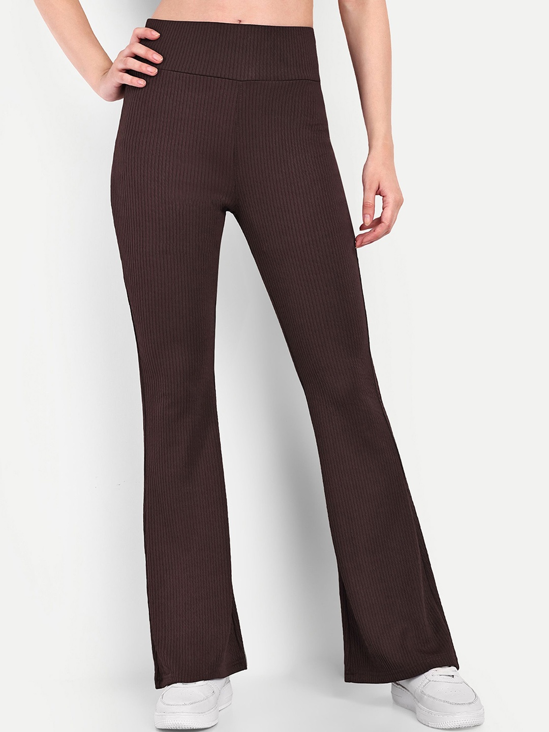 

Next One Women Smart Flared High-Rise Easy Wash Trousers, Brown