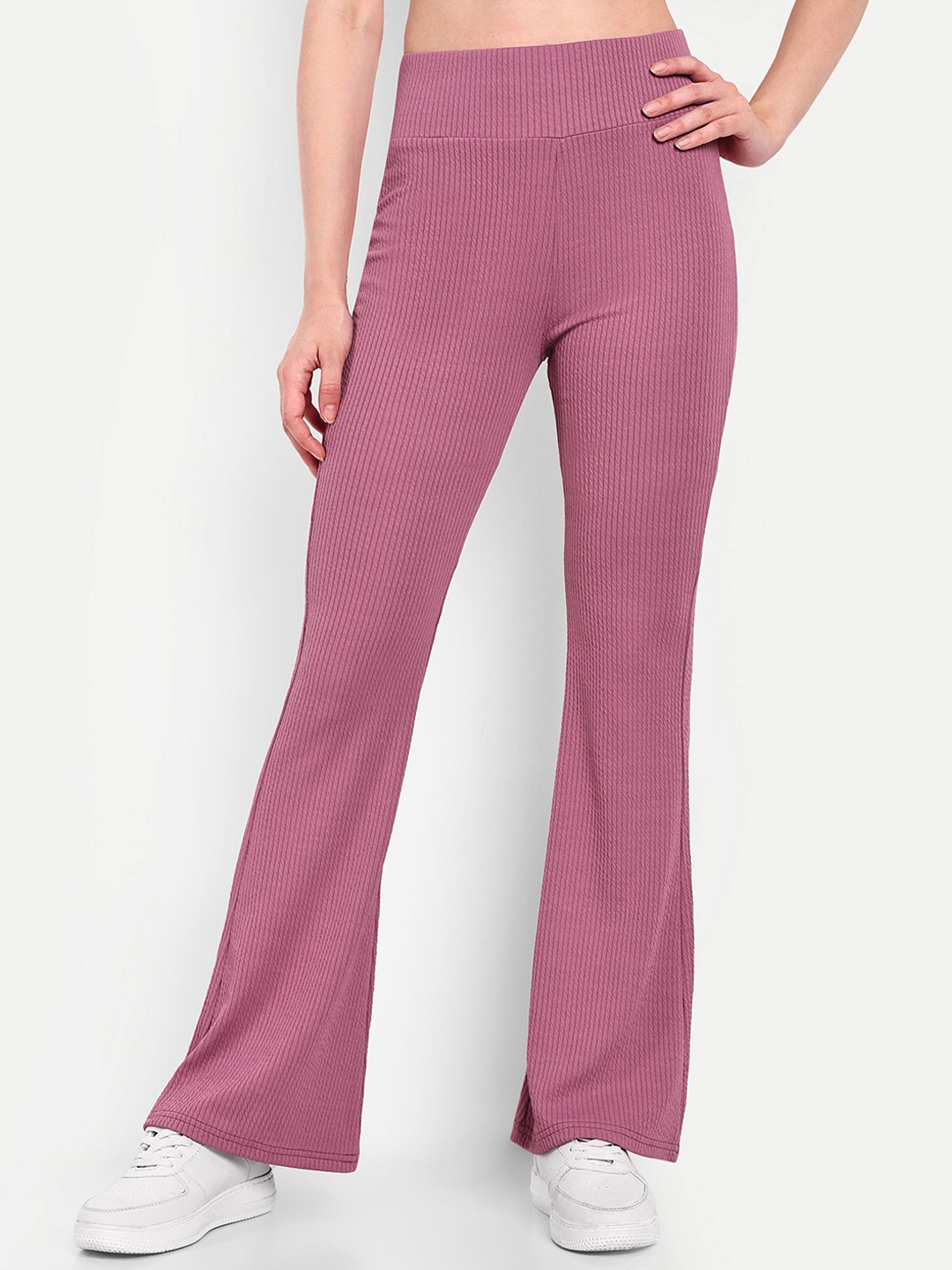 

Next One Women Smart Flared High-Rise Easy Wash Trousers, Pink