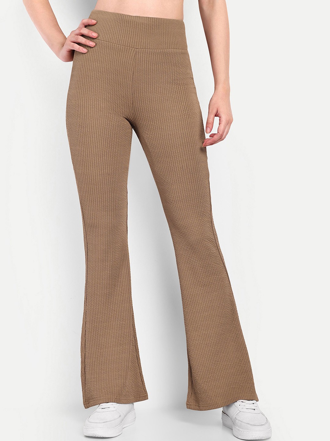 

Next One Women Smart Flared High-Rise Easy Wash Trousers, Beige