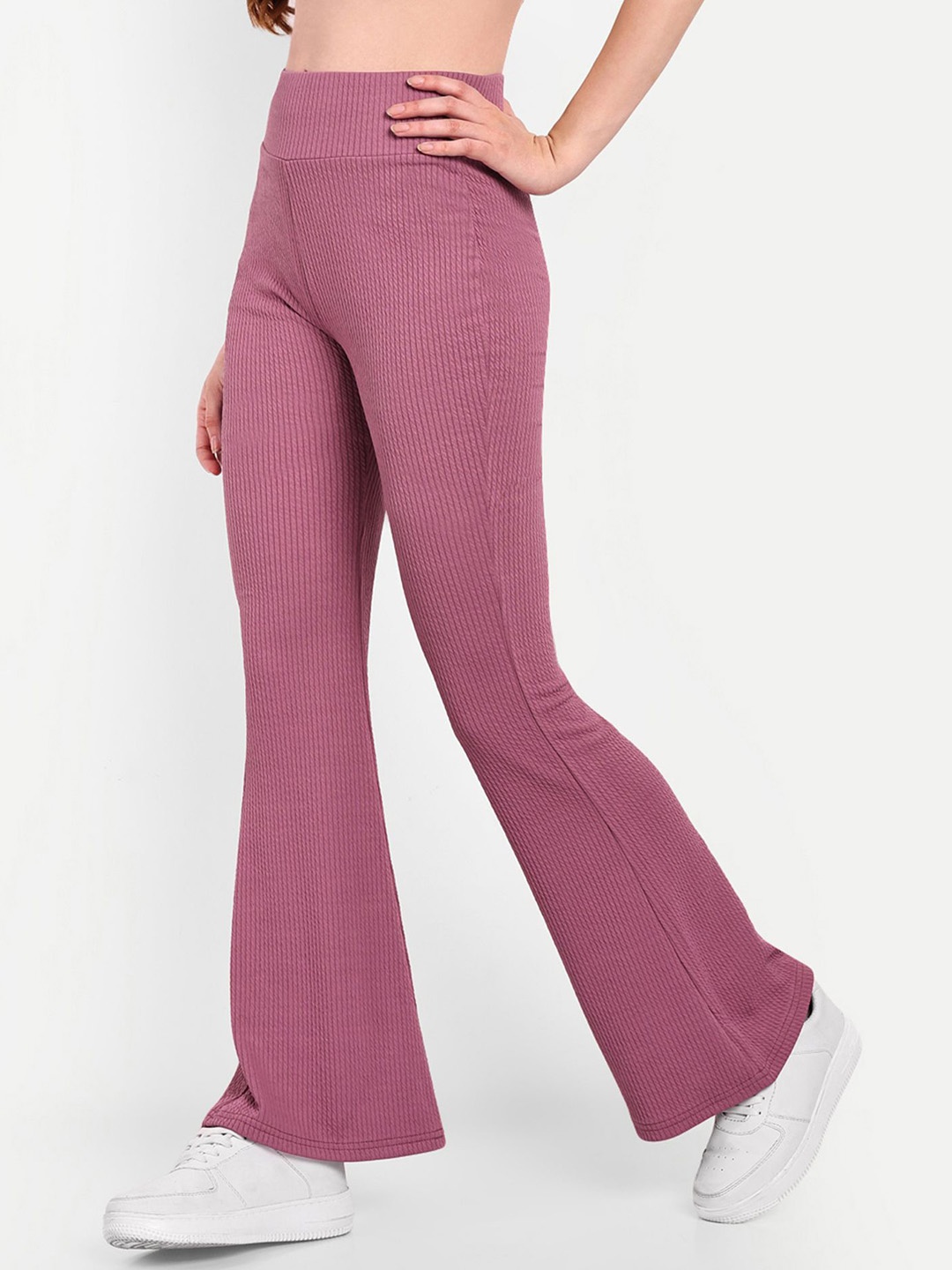 

Next One Women Smart Flared High-Rise Easy Wash Trousers, Pink