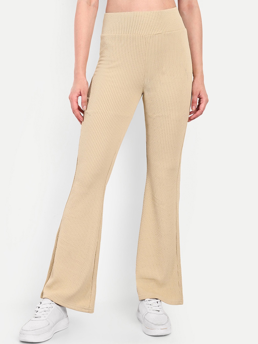 

Next One Women Smart Flared High-Rise Easy Wash Trousers, Beige