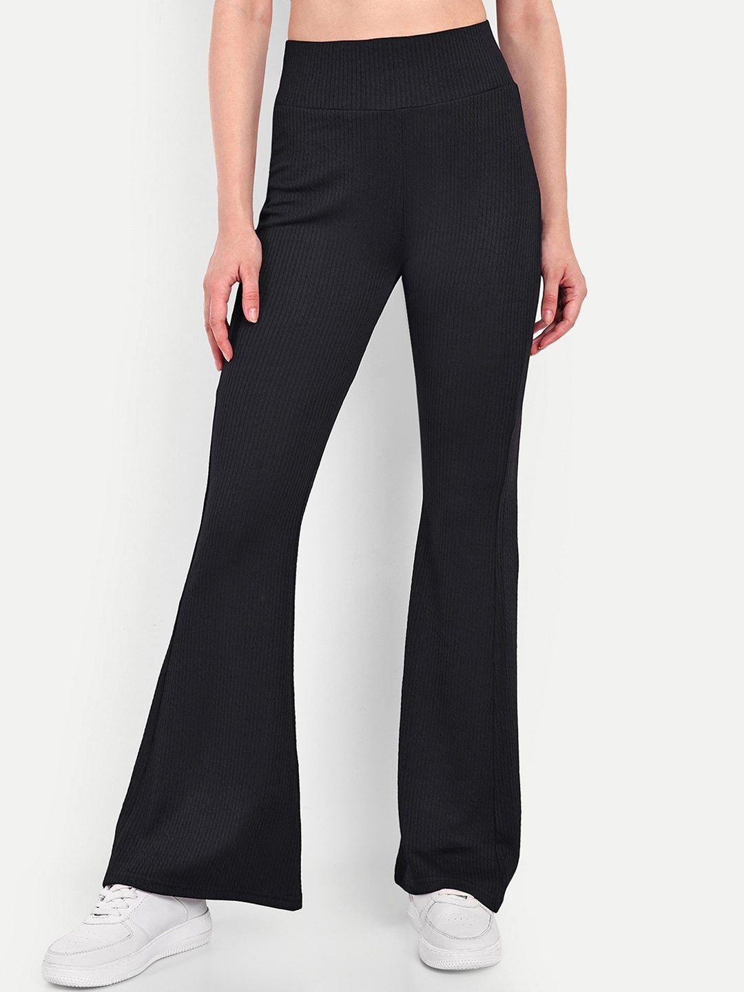 

Next One Women Smart Flared High-Rise Easy Wash Trousers, Black