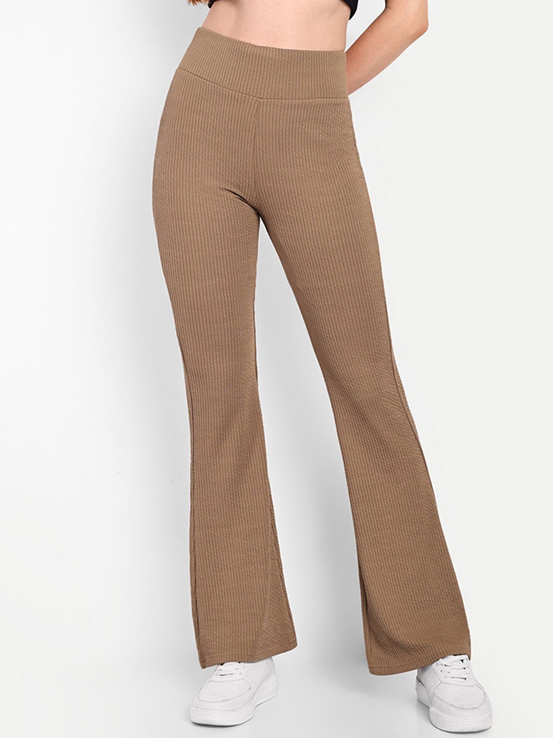 

Next One Women Smart Flared High-Rise Easy Wash Trousers, Beige