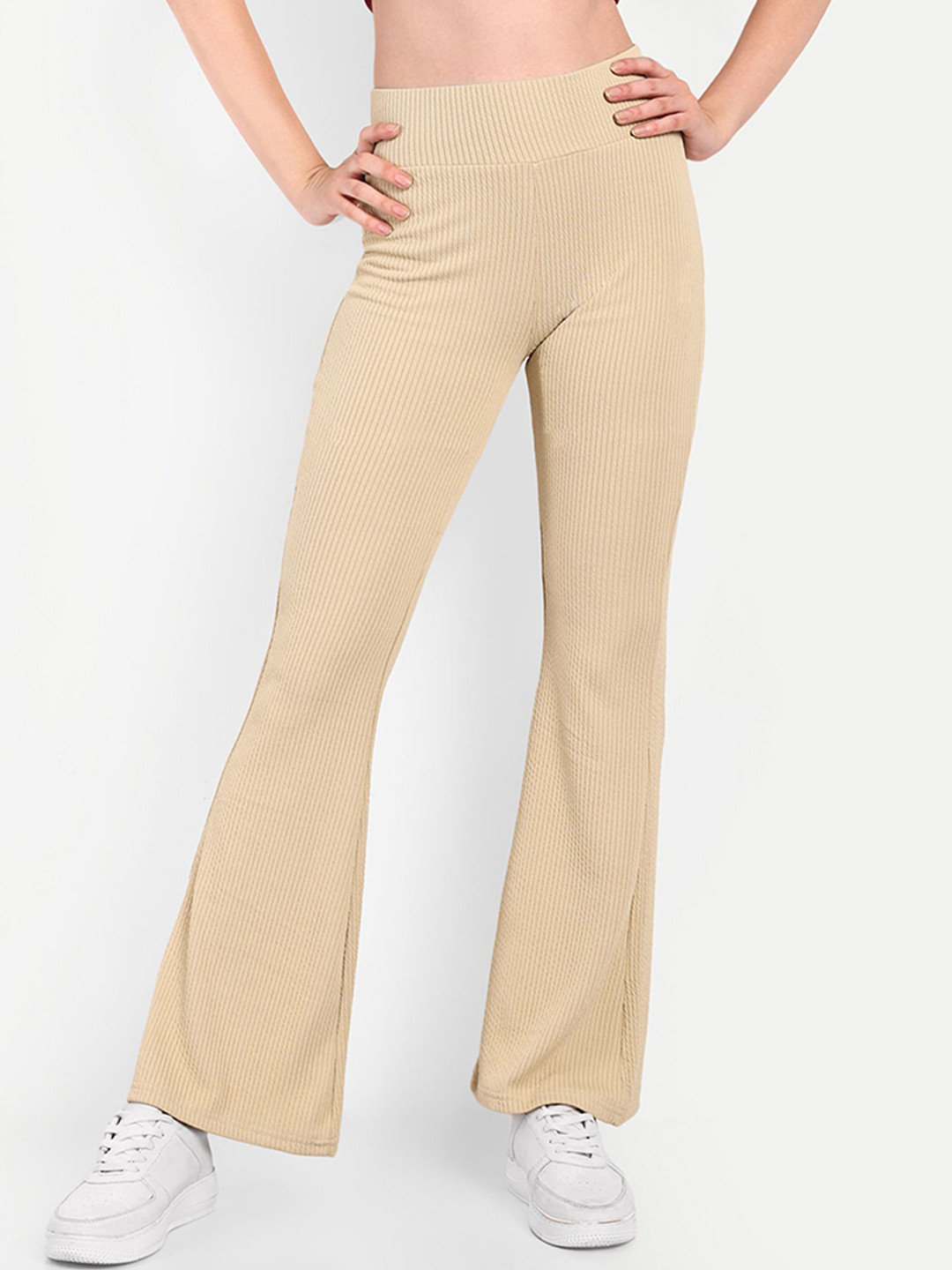 

Next One Women Smart Flared High-Rise Easy Wash Trousers, Beige