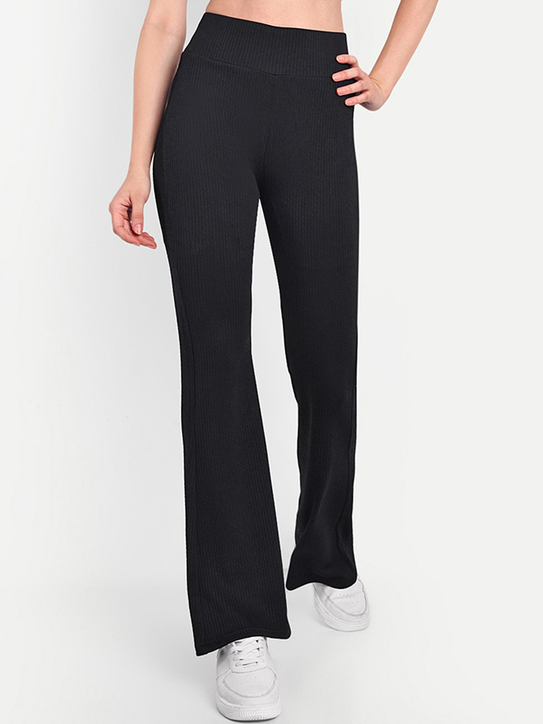 

Next One Women Smart Flared High-Rise Easy Wash Trousers, Black