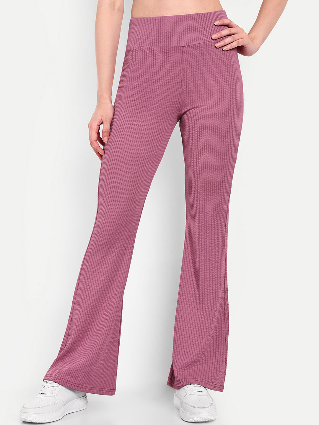 

Next One Women Smart Flared High-Rise Easy Wash Trousers, Pink