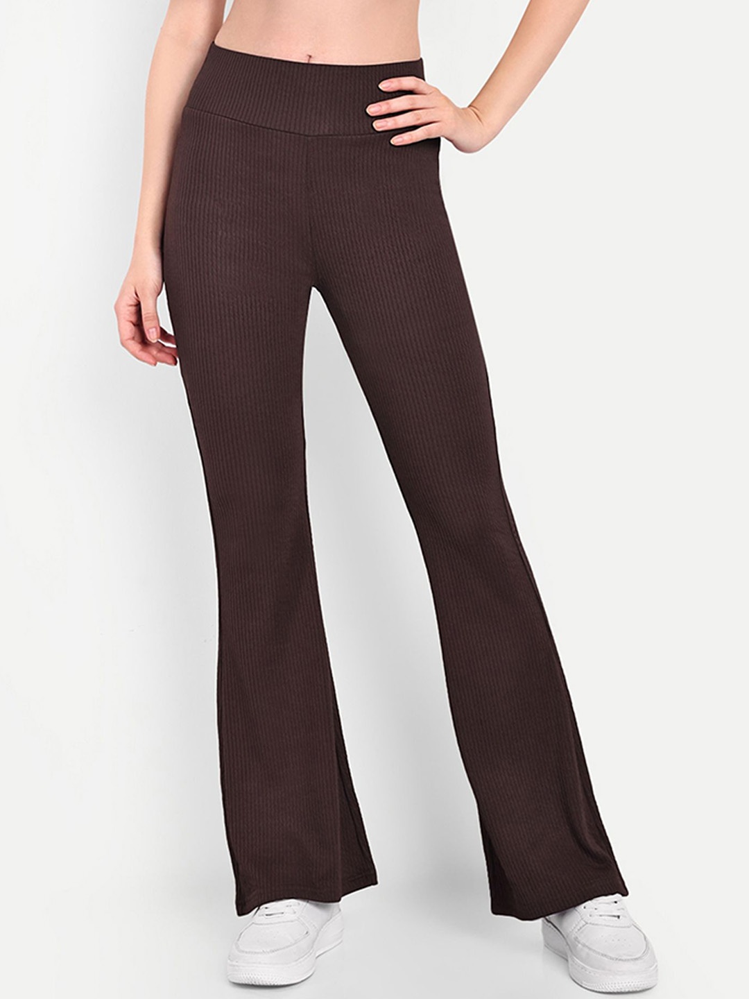

BROADSTAR Women Smart Flared High-Rise Easy Wash Trousers, Brown