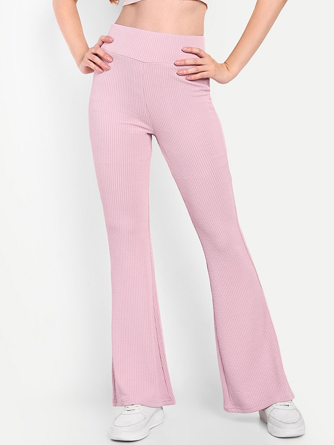 

BROADSTAR Women Smart Flared High-Rise Easy Wash Trousers, Pink