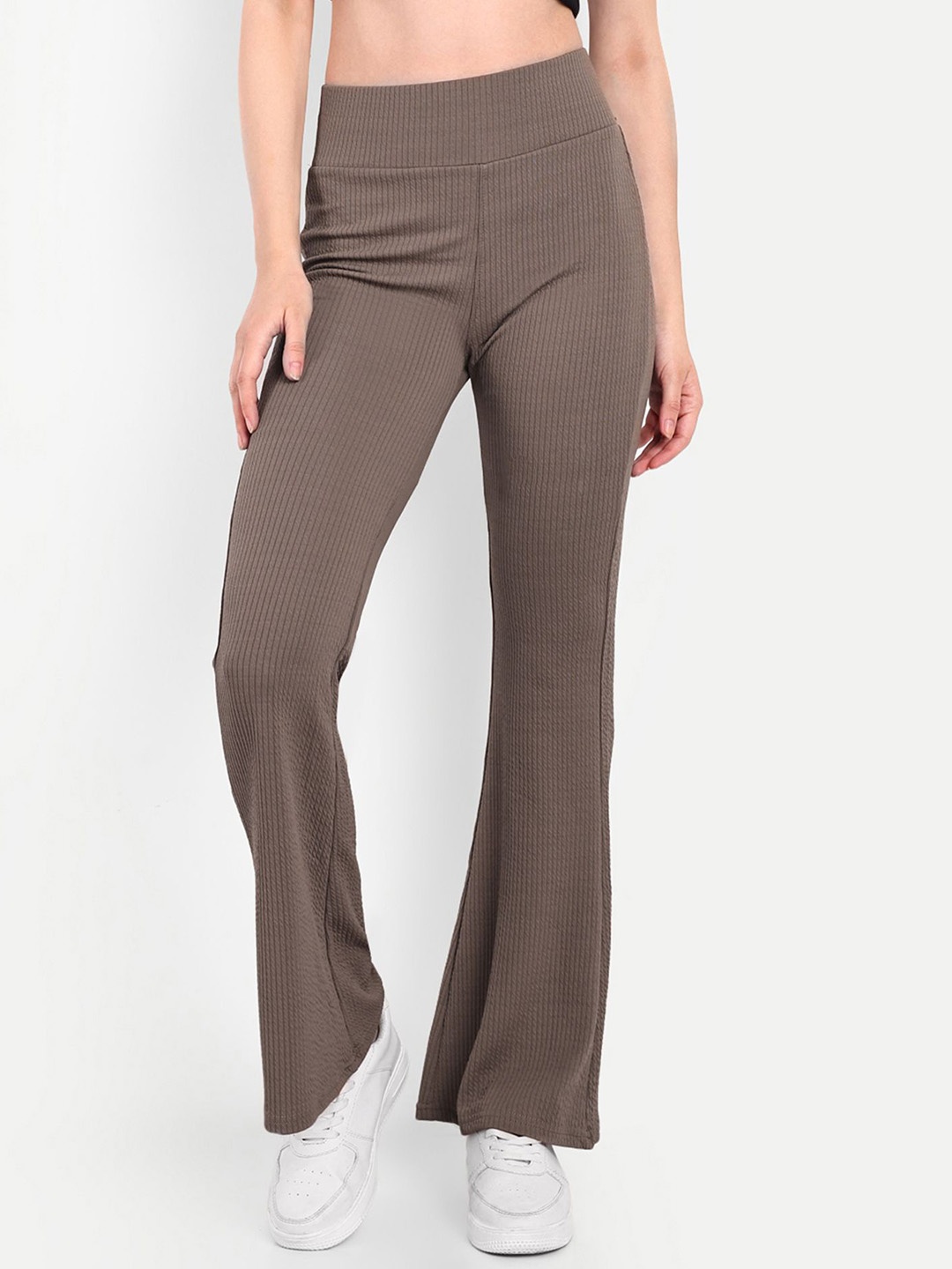 

BROADSTAR Women Smart Flared High-Rise Easy Wash Trousers, Brown