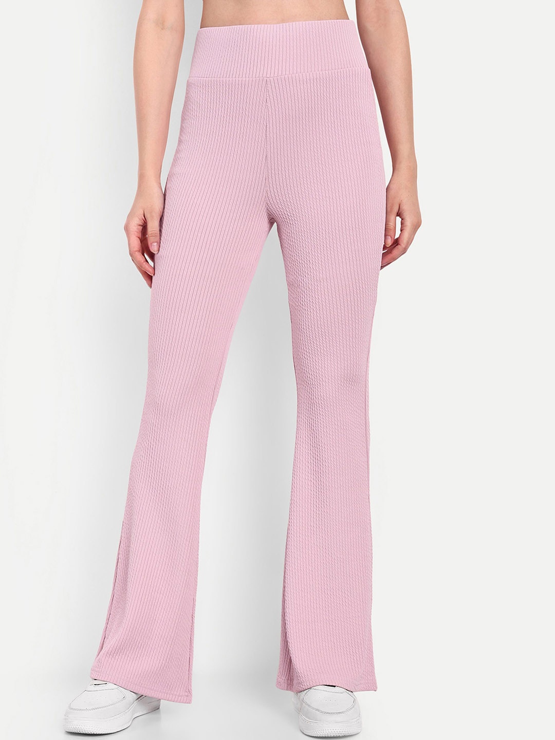 

BROADSTAR Women Smart Flared High-Rise Easy Wash Trousers, Pink