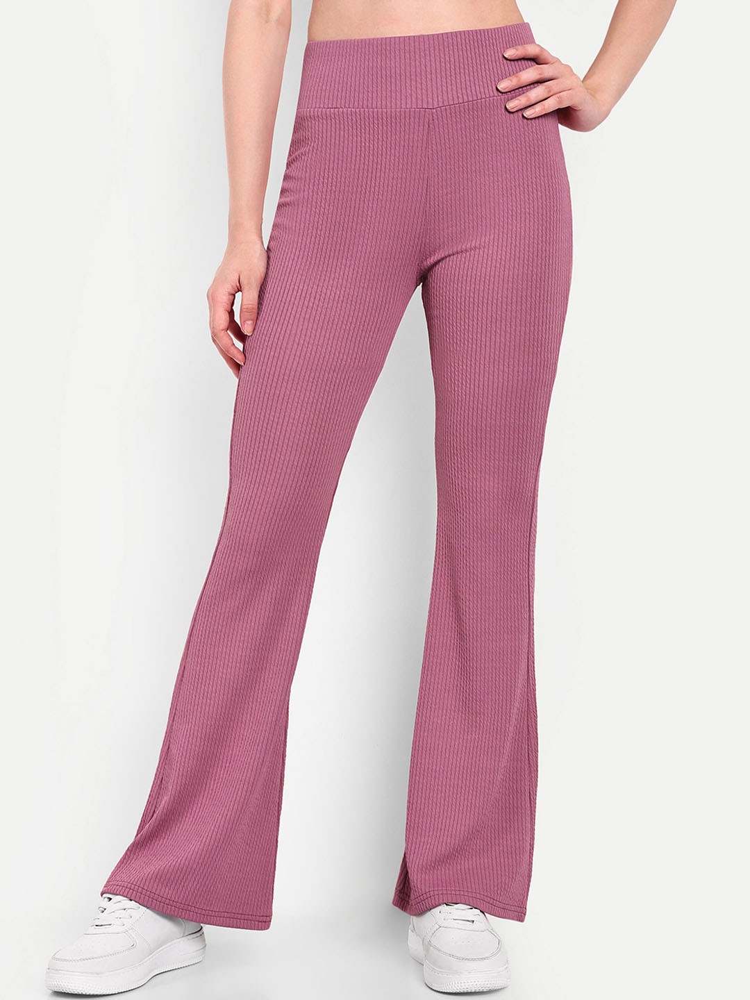 

BROADSTAR Women Smart Flared High-Rise Easy Wash Trousers, Pink