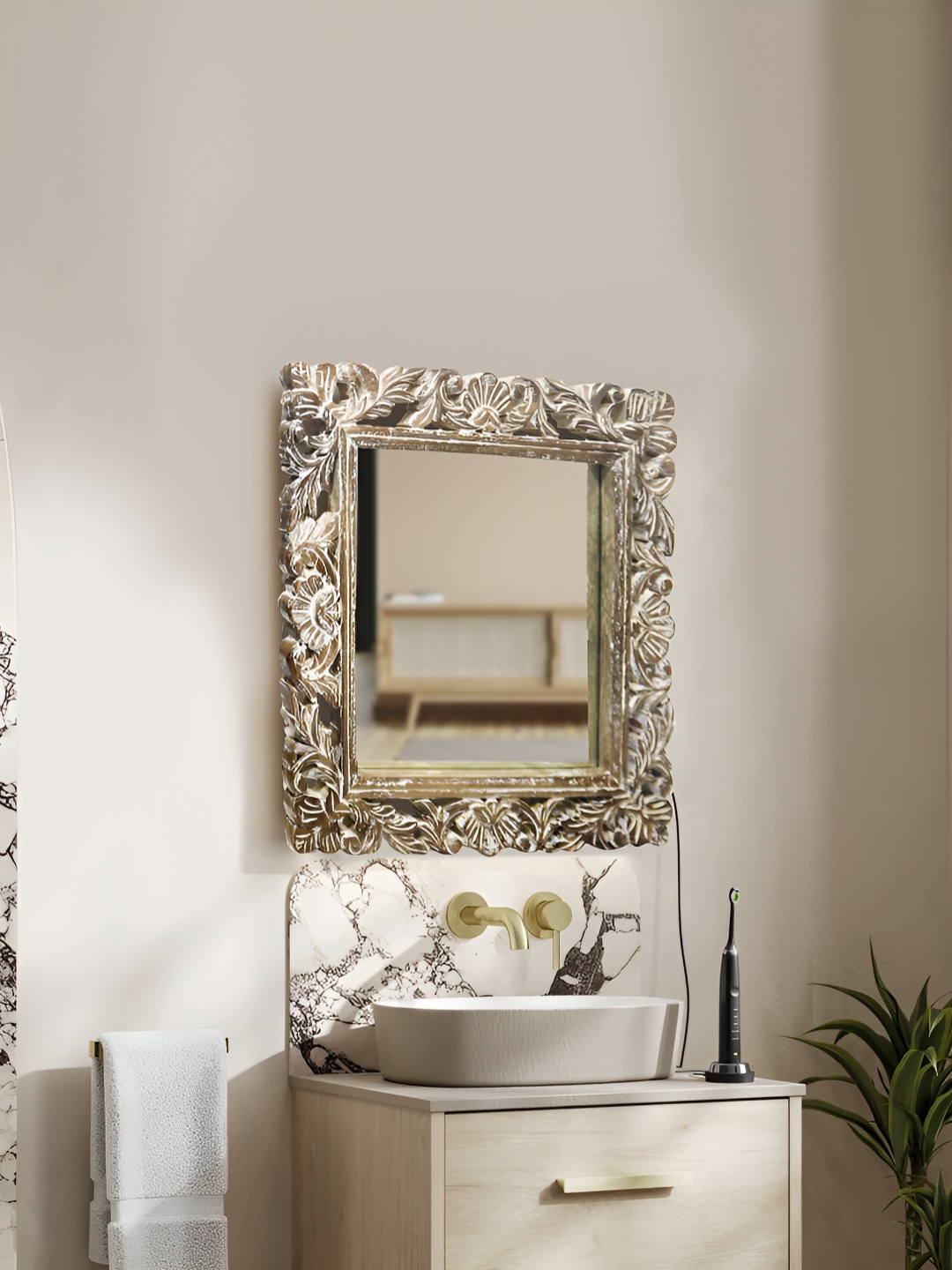 

Metalsmith Elegant Hanging Mirror With Wooden Frame, Brown