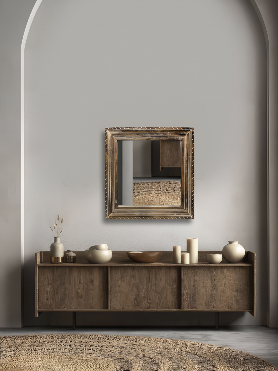 Metalsmith Brown Textured Wooden Mirror Frame