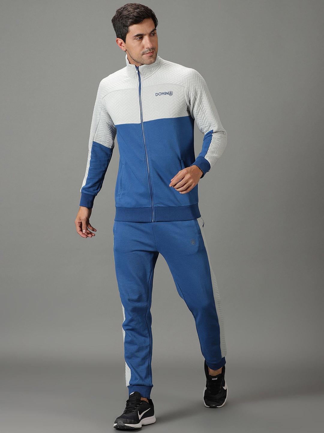 

Domin8 Men Quilted Colour Block Training Track Suit, Blue