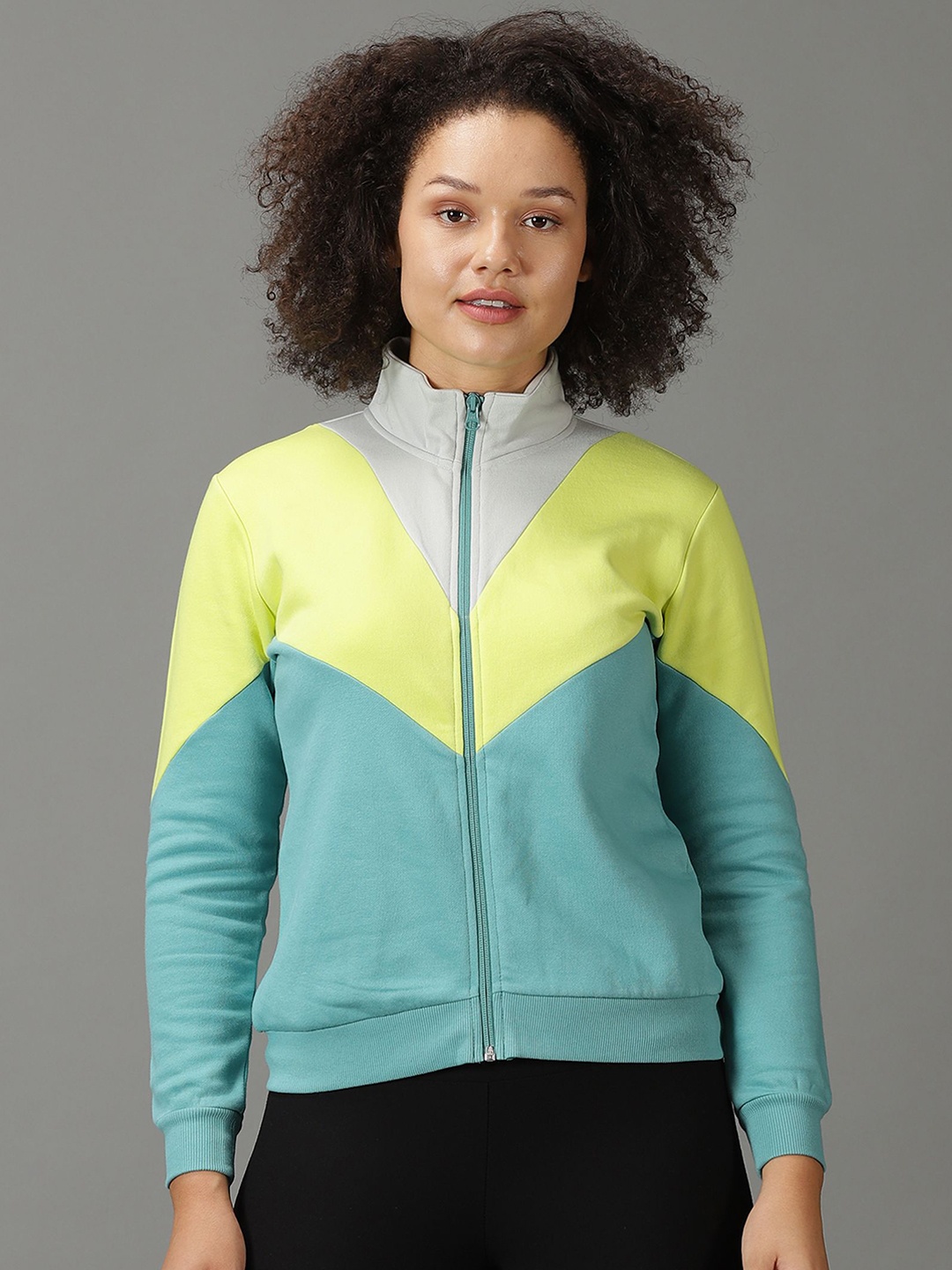 

Domin8 Women Colour Block Jacket With Zipper Closure, Green