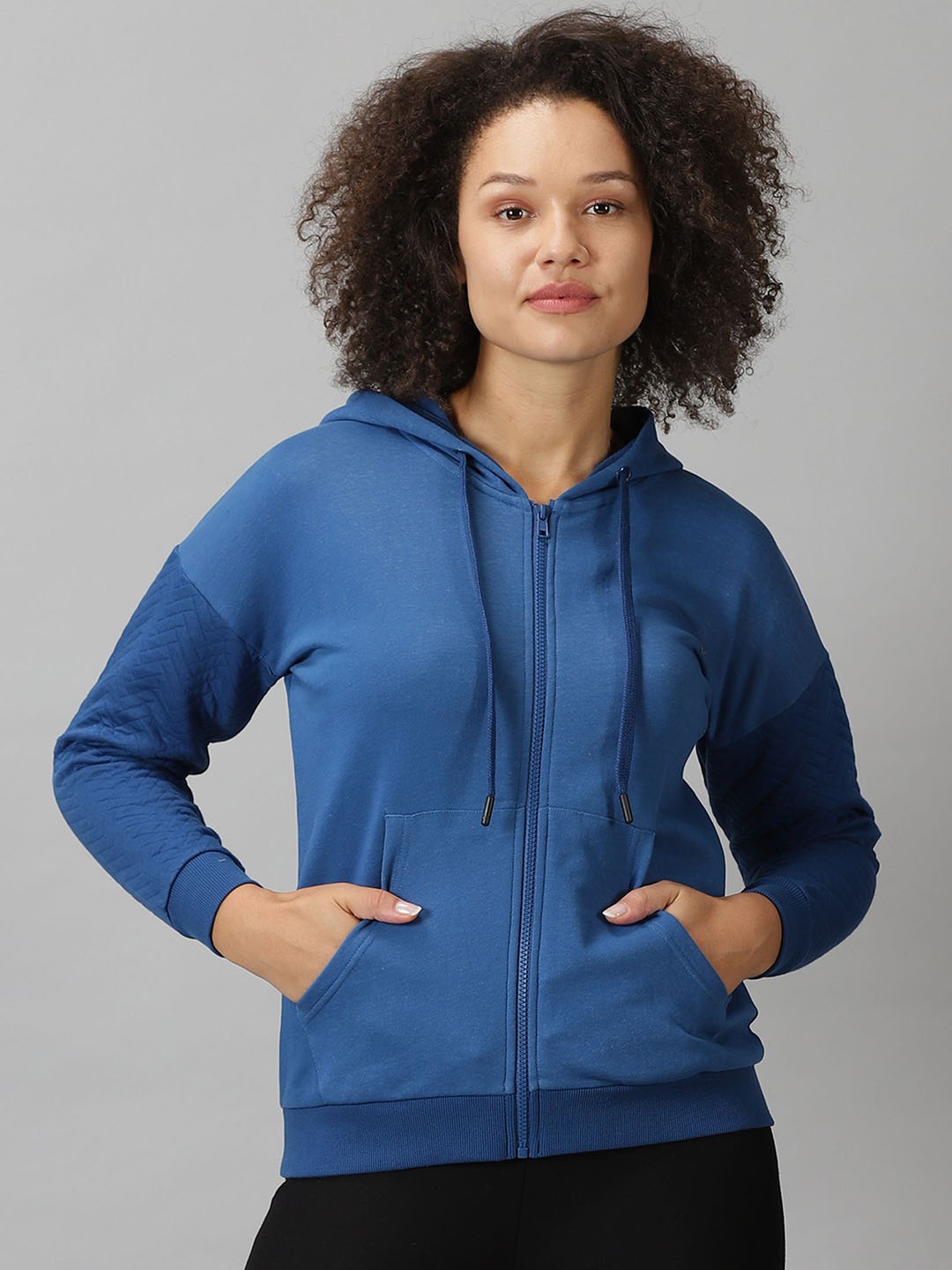 

Domin8 Women Quilted Hooded Sweat Shirt With Kangaroo Pockets, Blue