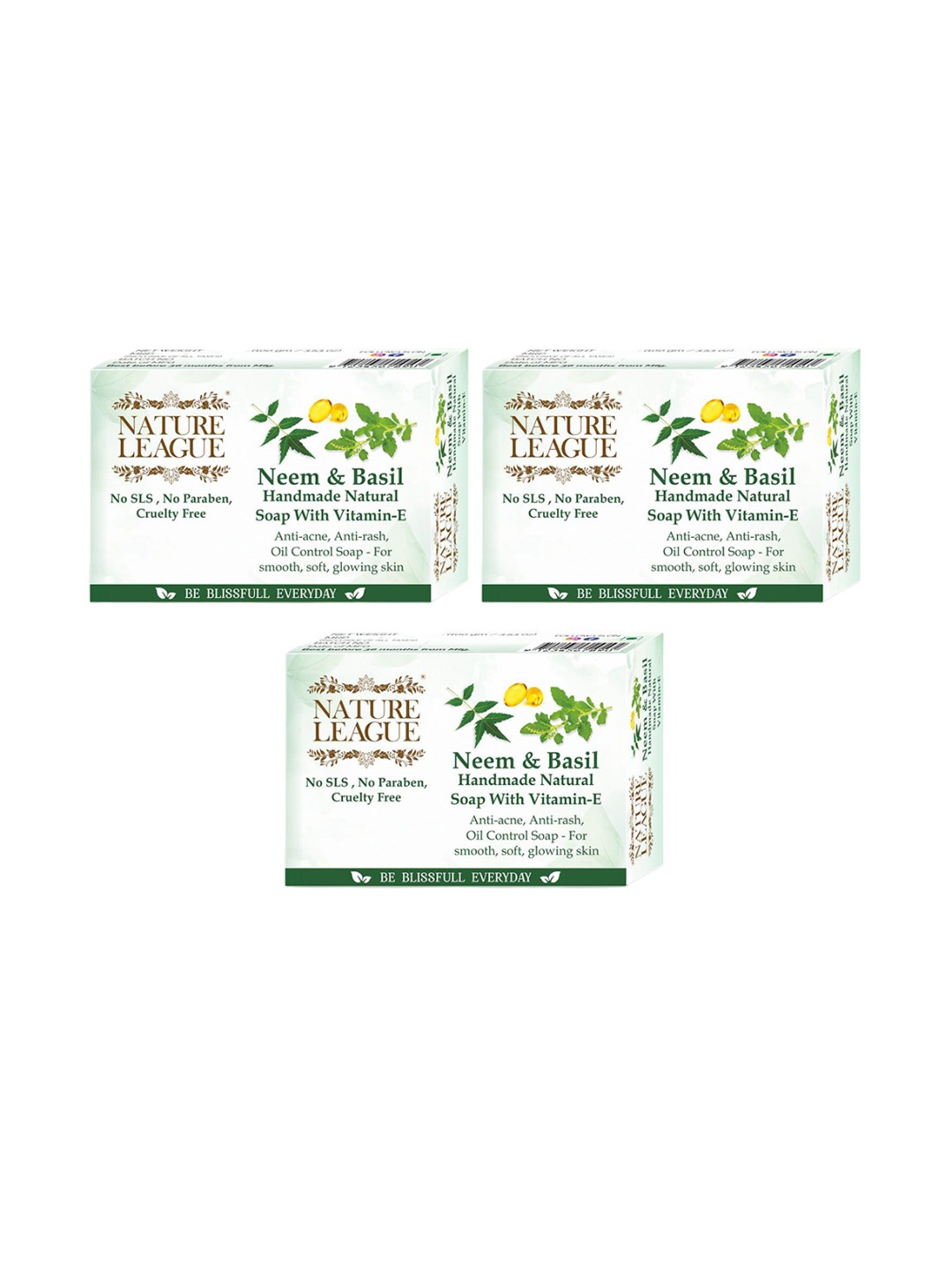 

NATURE LEAGUE Set Of 3 Neem & Basil Handmade Soap - 100g Each, Green