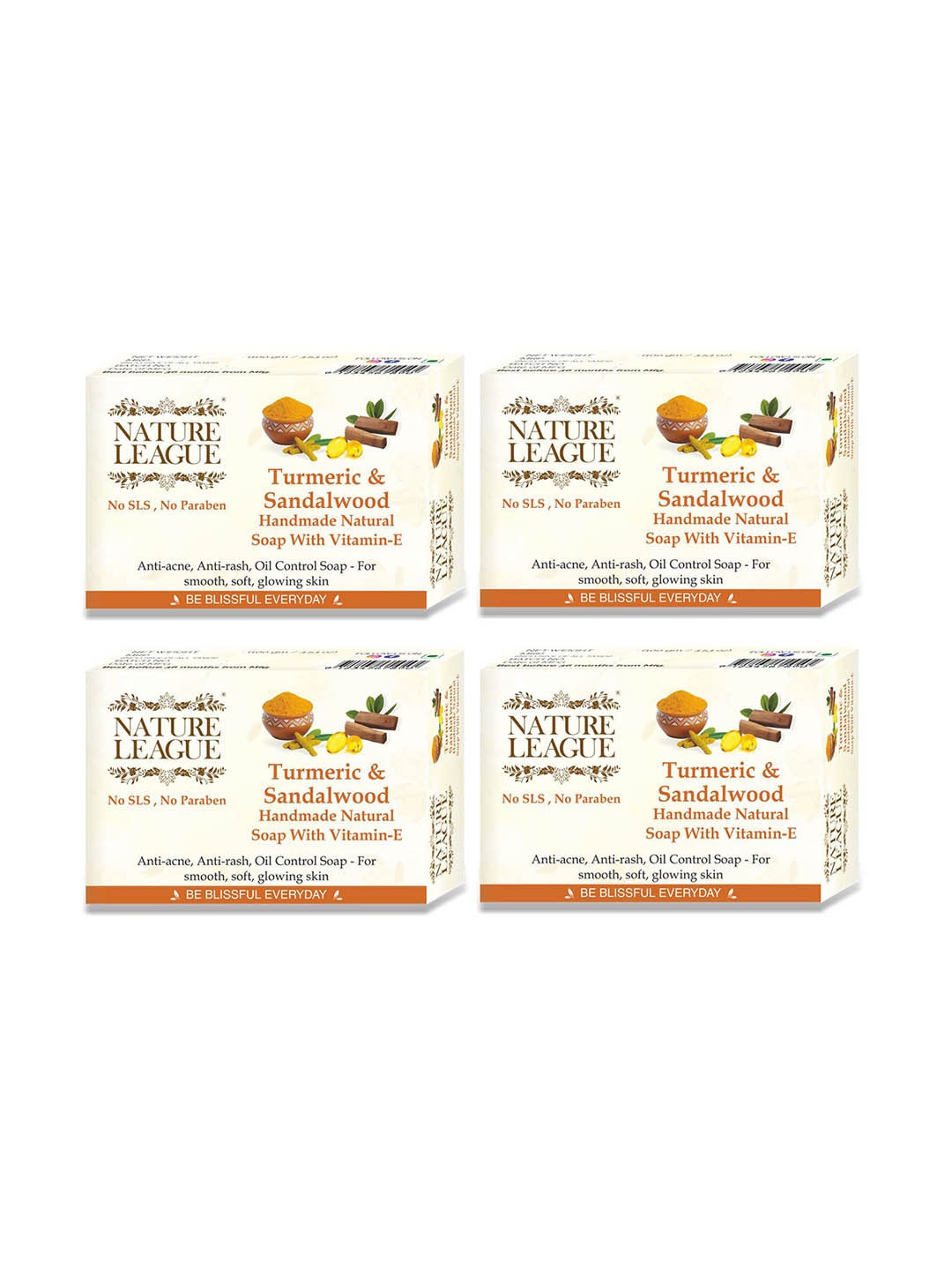 

NATURE LEAGUE Set Of 4 Turmeric & Sandalwood Handmade Soap - 100g Each, Yellow