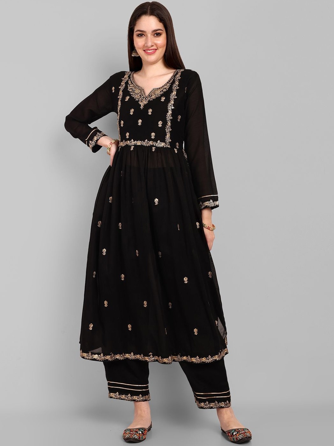

KALINI Women Floral Embroidered Empire Thread Work Kurta with Pyjamas, Black
