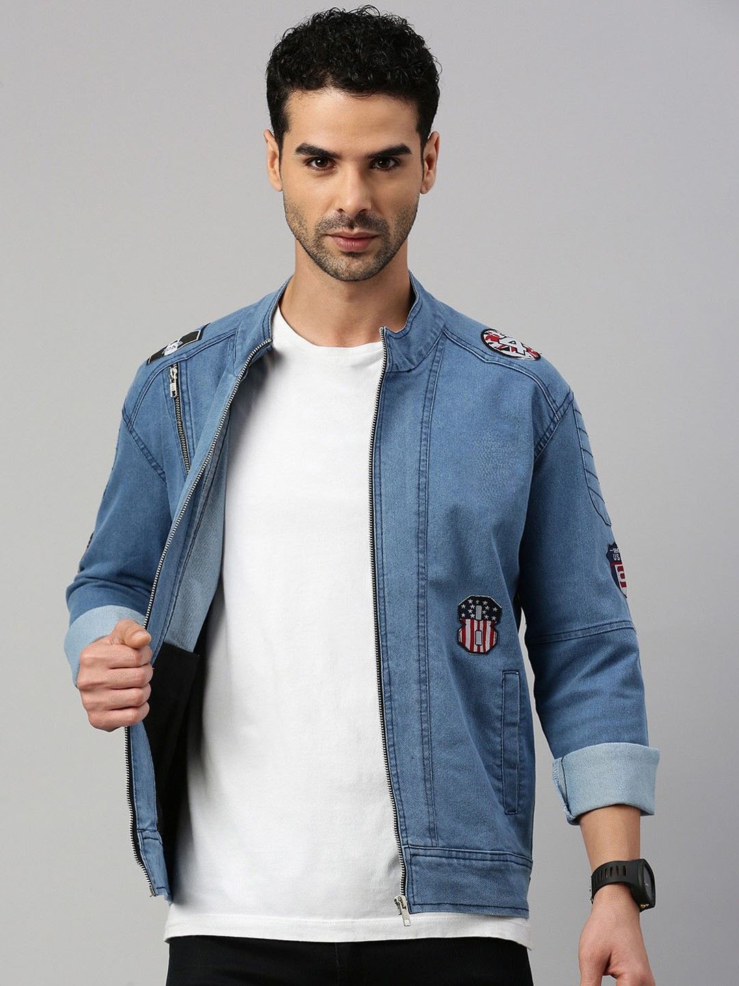 

VOXATI Men Washed Denim Jacket, Blue