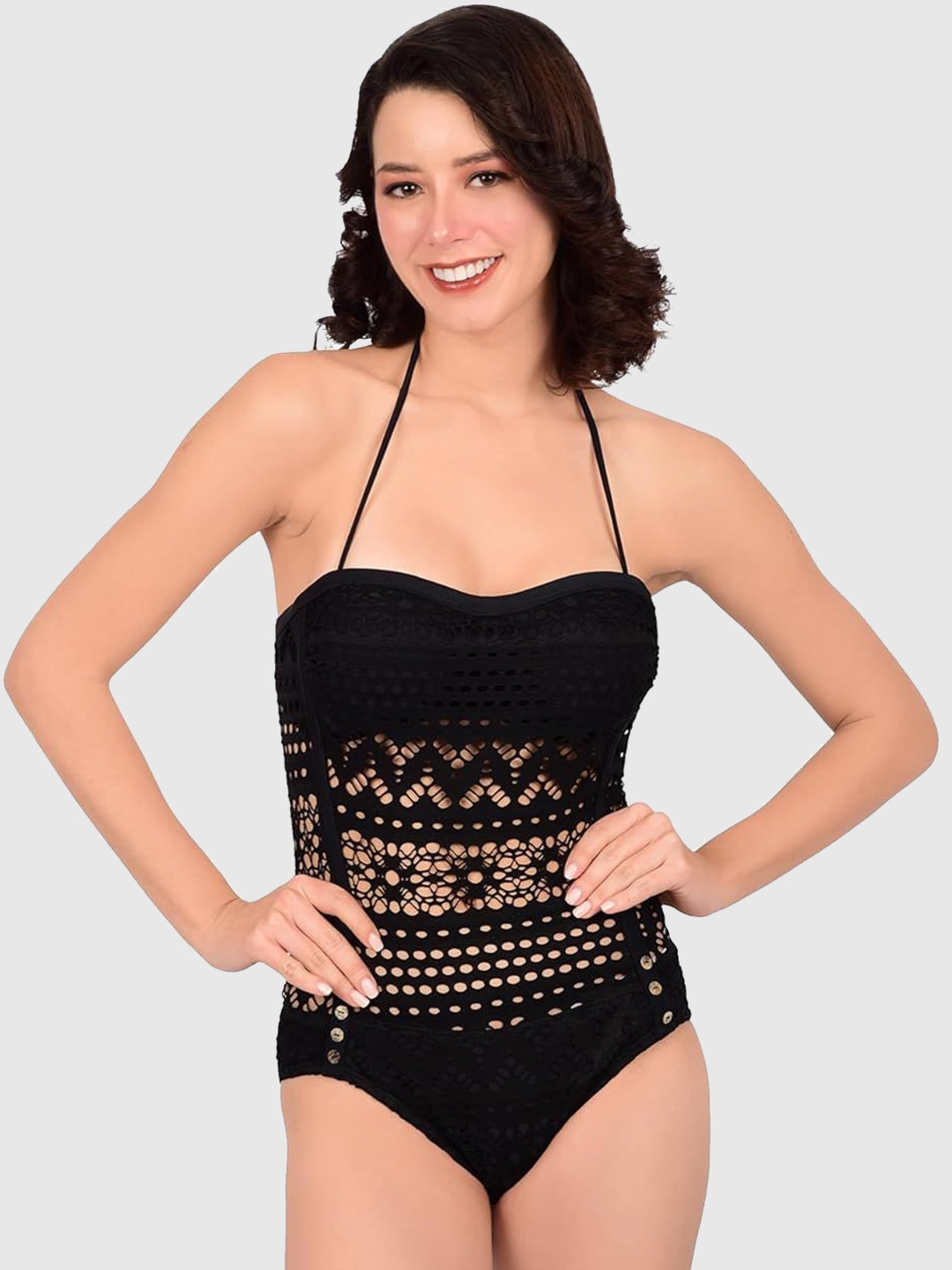 

bare dezire Self Design Swimwear Set, Black