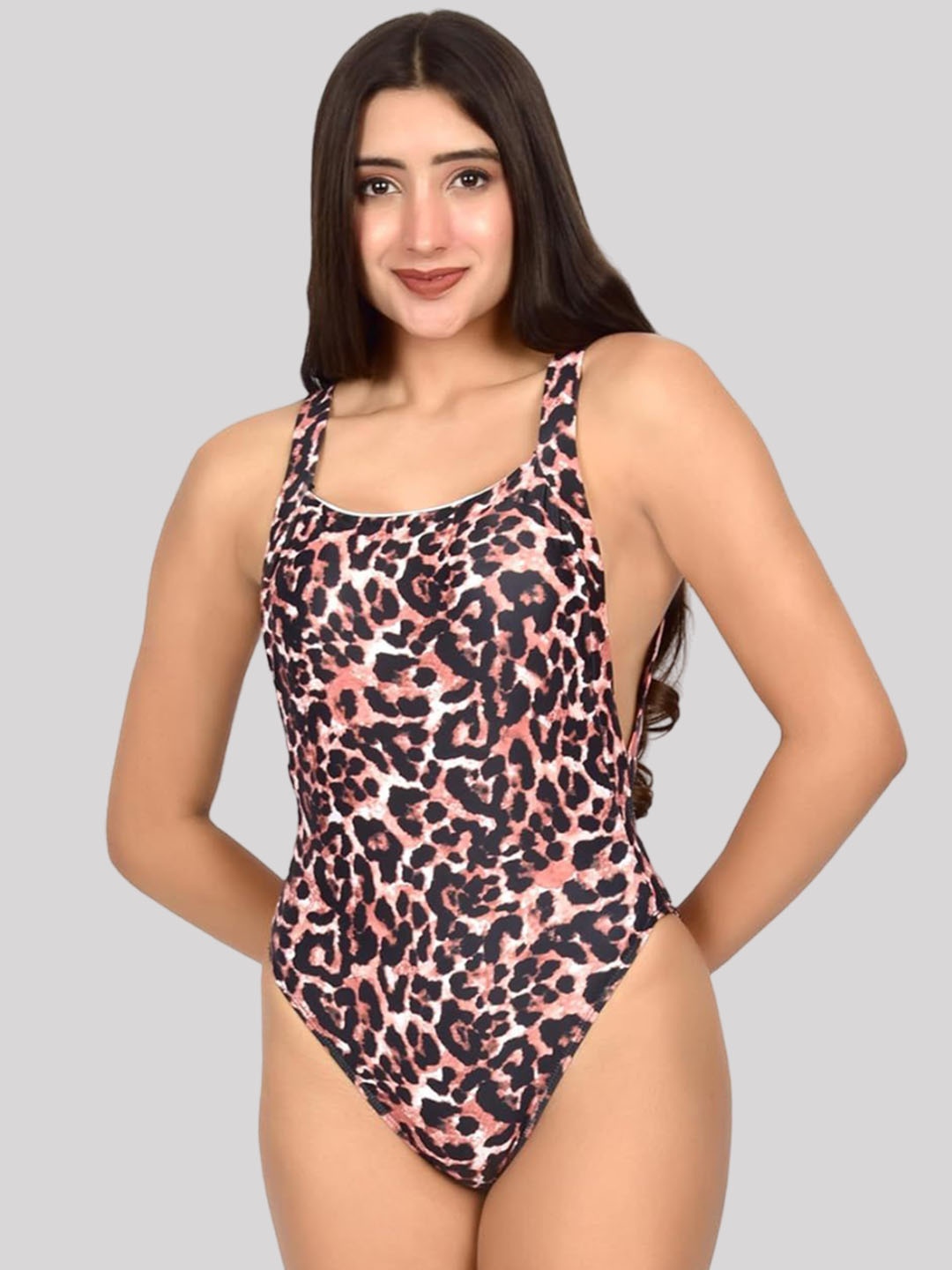 

bare dezire Printed Sleeveless Bodysuit, Brown