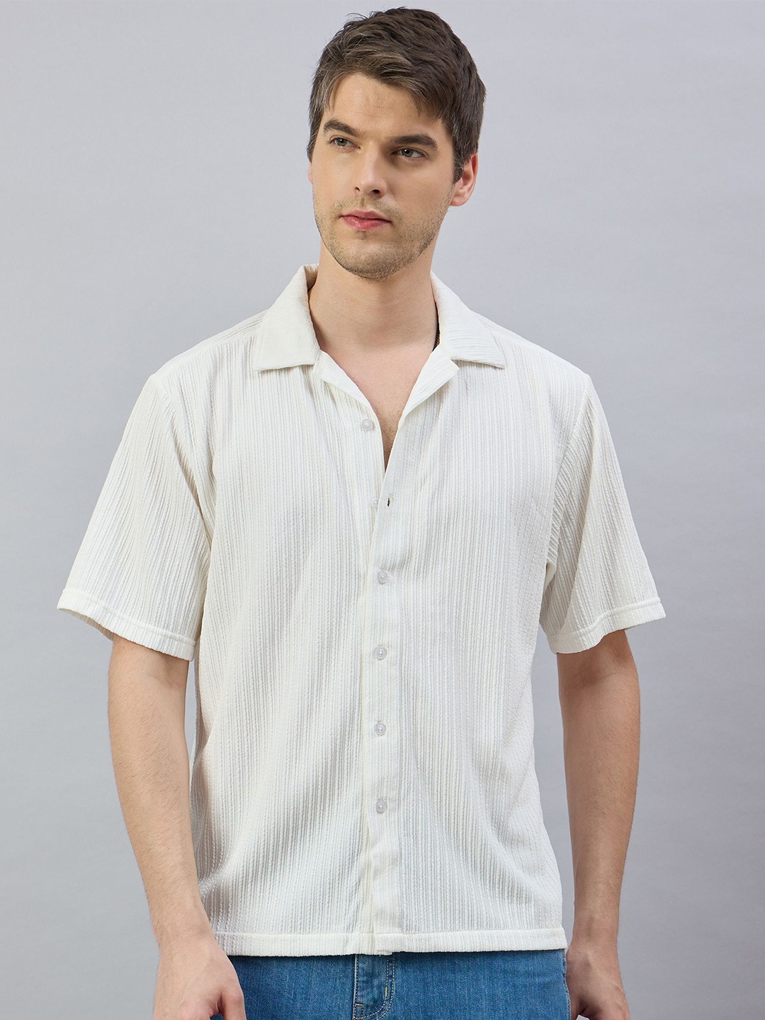 

REPRISE Men Classic Opaque Striped Casual Shirt, Cream