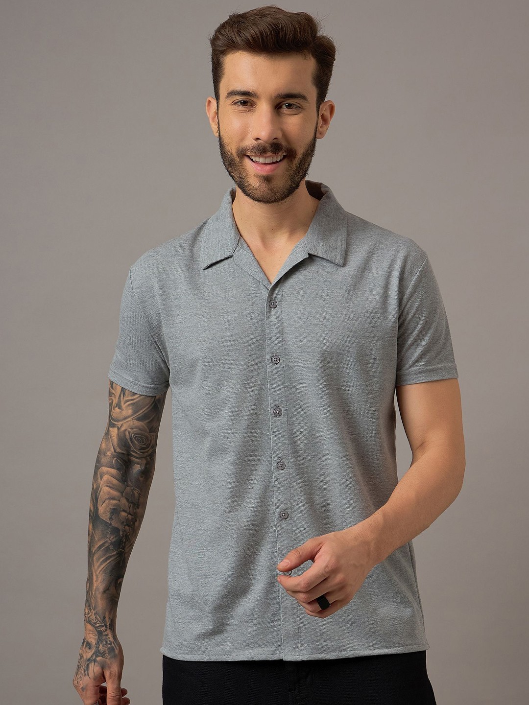 

REPRISE Men Classic Slim Fit Opaque Casual Shirt, Grey melange