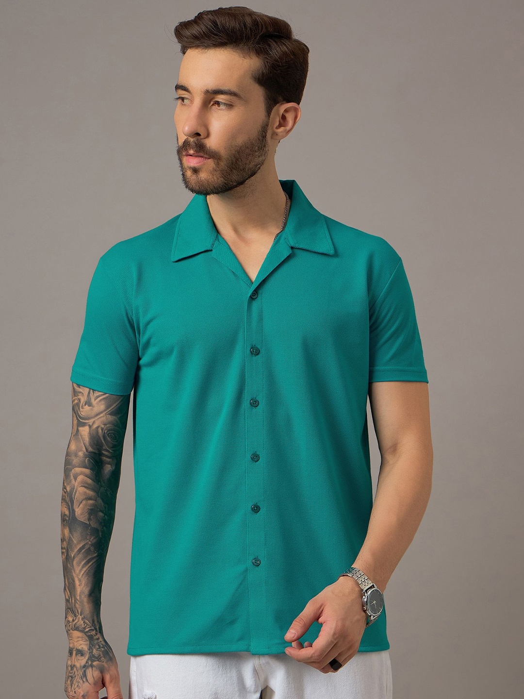 

REPRISE Men Classic Slim Fit Opaque Casual Shirt, Turquoise blue