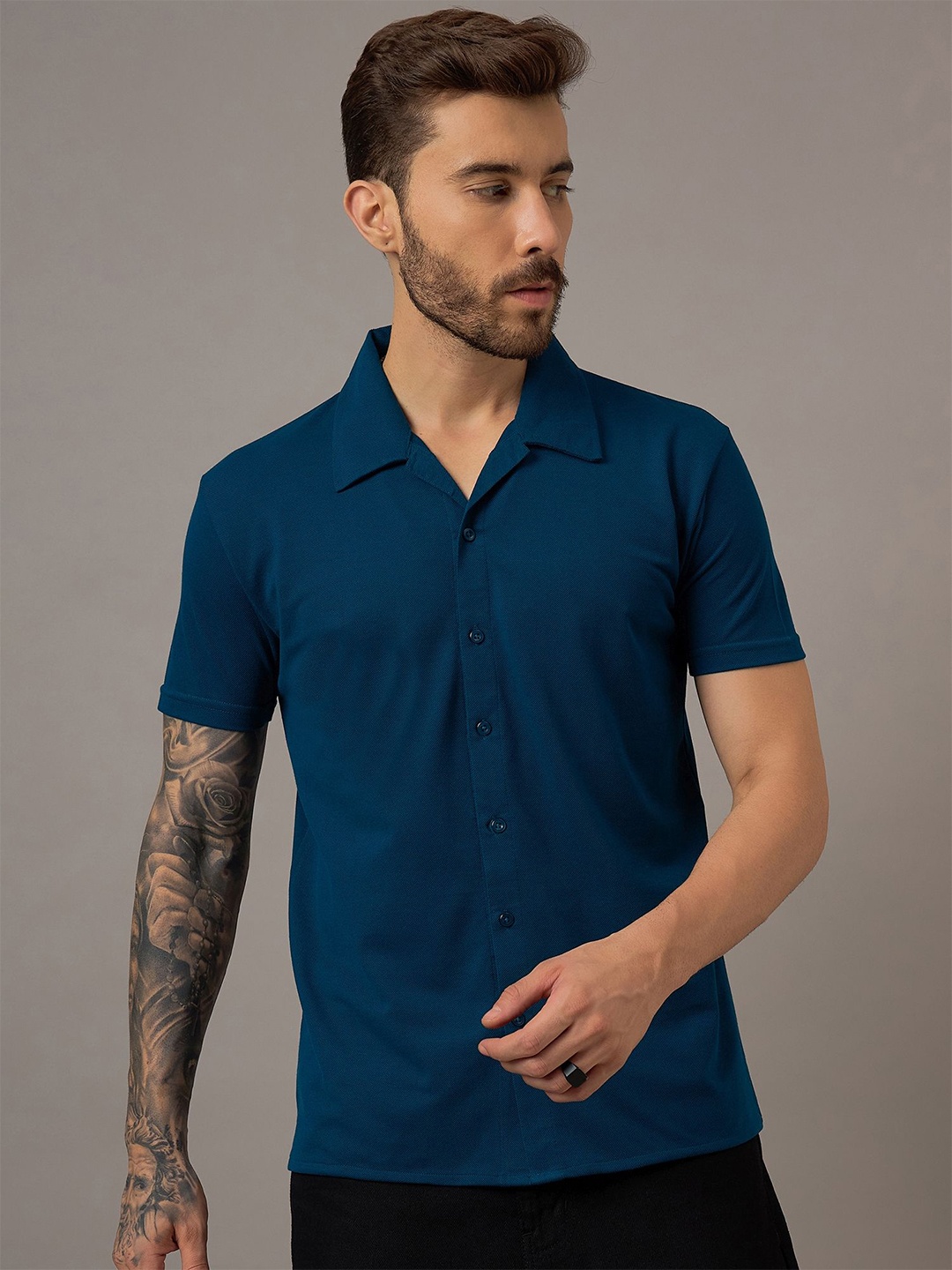 

REPRISE Men Classic Slim Fit Opaque Casual Shirt, Teal