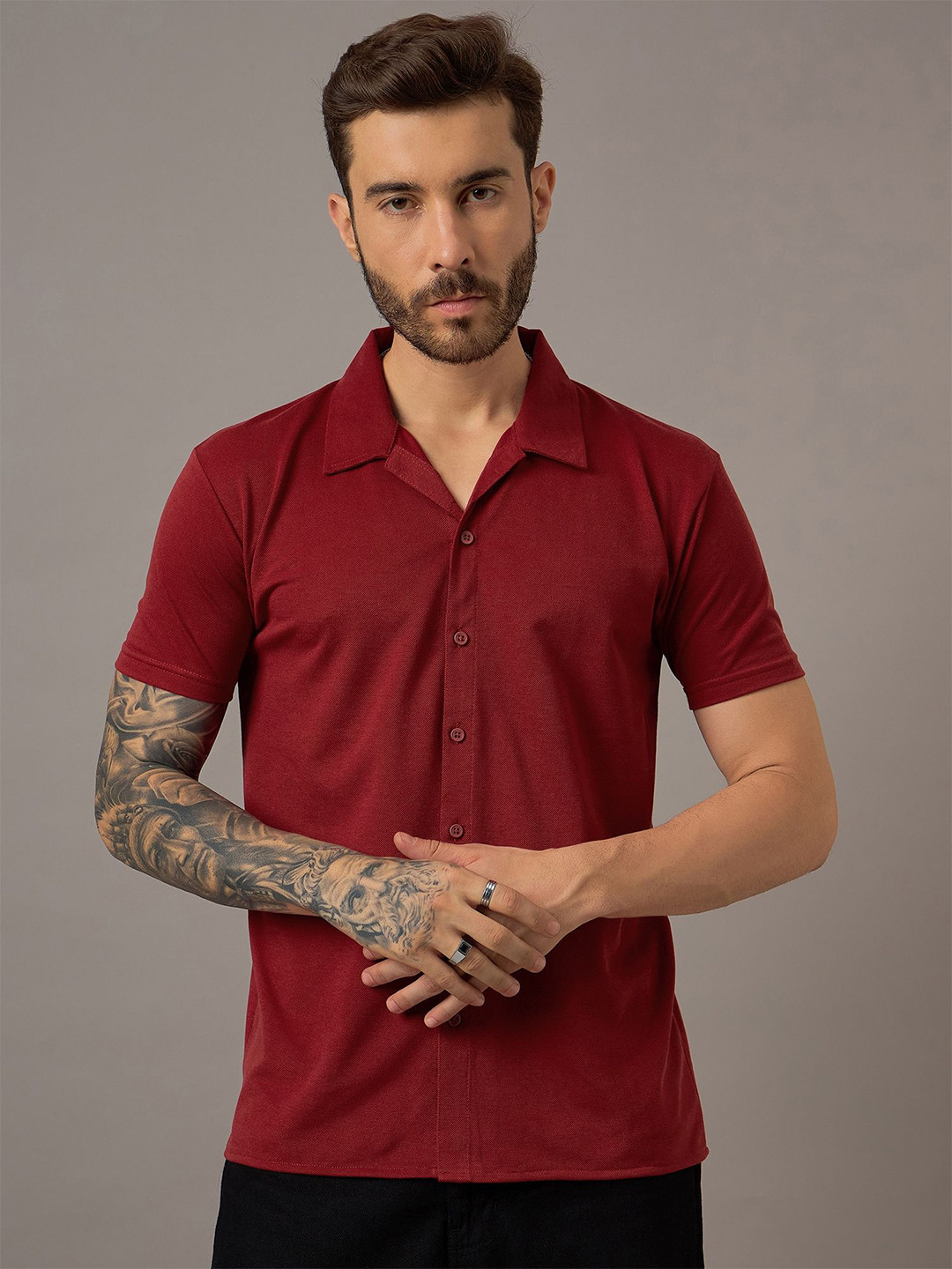 

REPRISE Men Classic Slim Fit Opaque Casual Shirt, Red