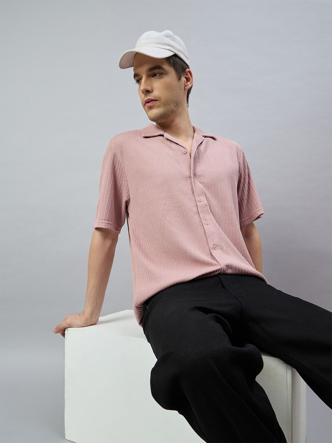 

REPRISE Men Classic Opaque Striped Casual Shirt, Pink