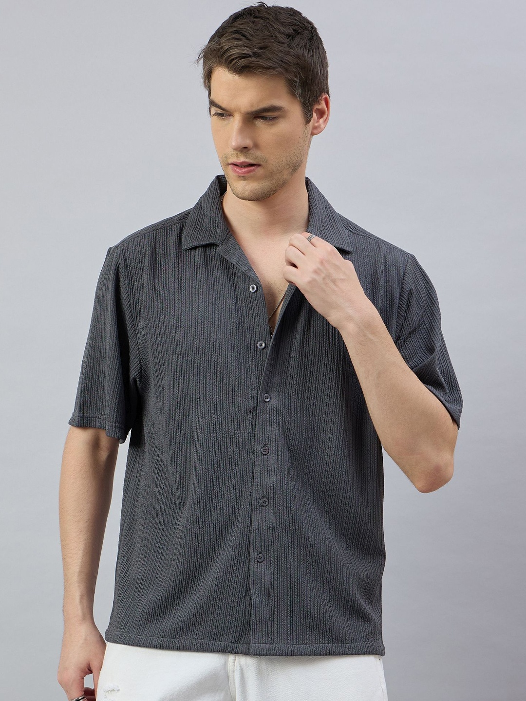 

REPRISE Men Classic Opaque Striped Casual Shirt, Grey