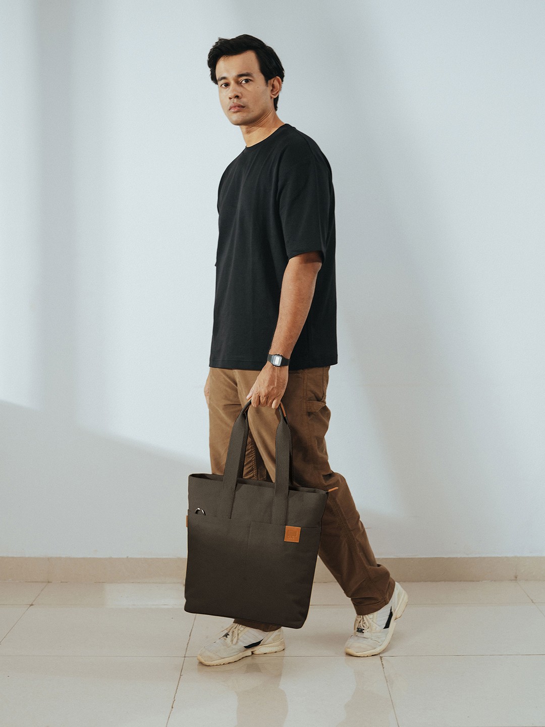 

DailyObjects Textured Oversized Shopper Tote Bag with Cut Work, Brown