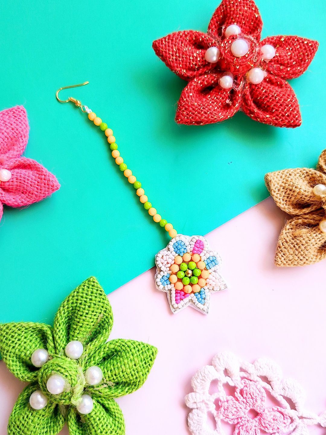 

Sangria Floral Beaded Maangtika, Pink